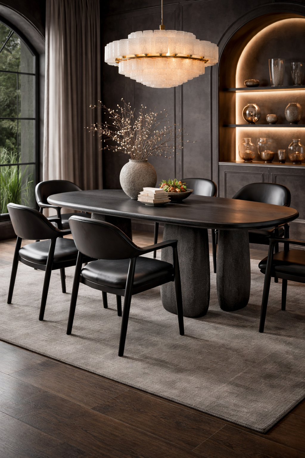 Heroshima Oversized Dining Chair - Fully Black Leather Thumbnail